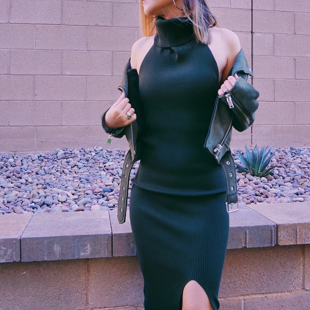 Turtleneck Halter Ribbed Dress